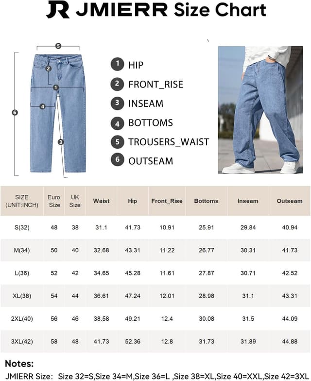 Thumbnail 6 de JMIERR Men’s Baggy Wide-Leg Jeans (Skater Hip Hop Denim), Loose Fit Streetwear
