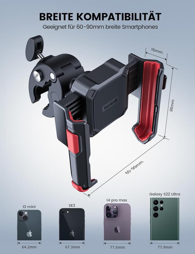 Detalle 2 de Lamicall Handyhalterung Motorrad & Fahrrad – 360° Lenkerhalter mit 1S Schnellspanner für Smartphones 4,7–7 Zoll