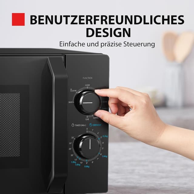 Detalle de Toshiba MW2-MG20PF(BK)/GE Mikrowellenherd mit Kombi-Grillfunktion, 800 W Mikrowelle & 1000 W Grill, 20 l, schwarz