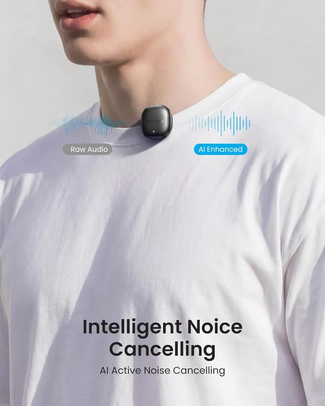 Detalle de Vention mini microfono wireless per iPhone 17/16/15 Pro Max e Android (USB-C, Bluetooth, lavalier) con custodia di ricarica 24 ore