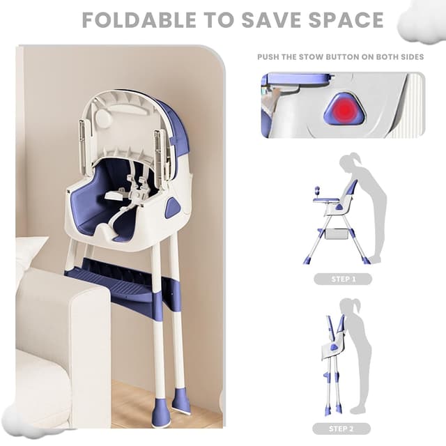 Detalle de UBRAVOO 3-in-1 Babyhochstuhl ab 6 Monaten – klappbar, umwandelbar mit doppelstöckigem Essteller