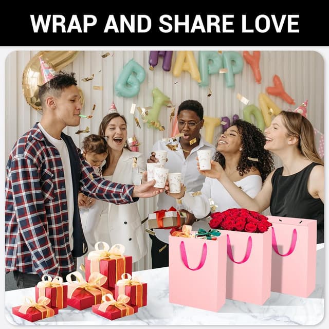 Detalle 2 de EUSOAR Pink Paper Bags (20 Pack) – 9x5x12 inch gift bags with handles, 250GSM