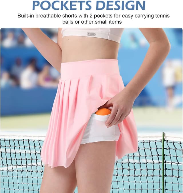 Detalle de Bezioner Mädchen Tennisrock mit Faltenrock, Taschen & Innenhose (Skorts) – plissierte Sportrock-Option für Schule und Sport
