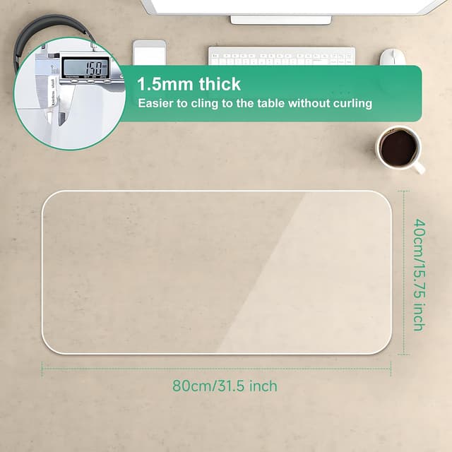 Detalle de NATRKE transparente Schreibtischunterlage PVC 80 x 40 cm (1,5 mm) – rutschfeste, polierte Kanten