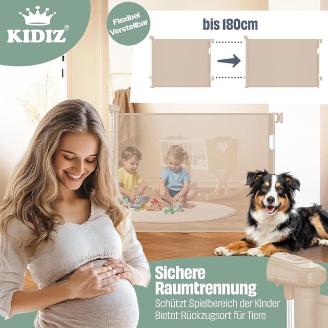 Detalle de KIDIZ Treppenschutzgitter & Türschutzgitter ausziehbar (0–180 cm) mit Verriegelungsanzeige