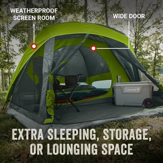 Detalle de Coleman Skydome Camping Tent with Screened Porch & 5-Minute Setup (PFAS-Free Materials) for 4/6/8 People