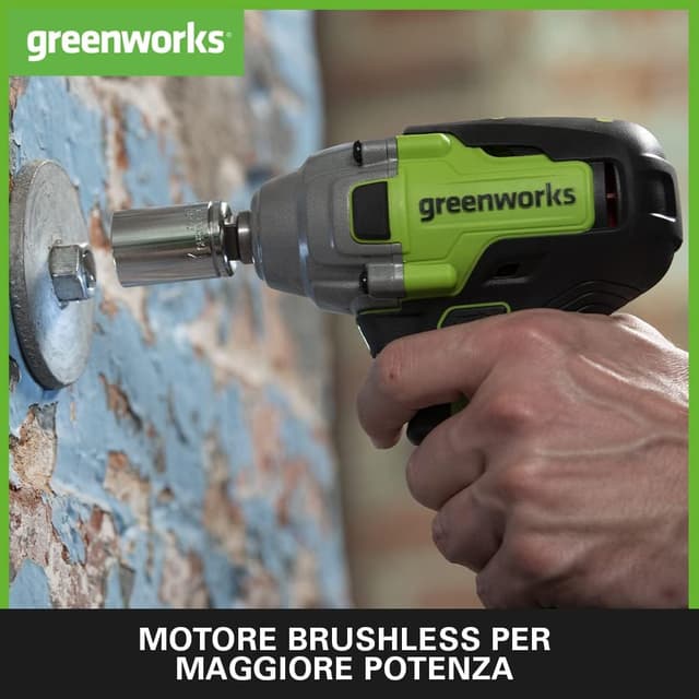Detalle de Greenworks GD24IW400 Bullonatrice a impulsi a batteria con motore brushless, 400 Nm e attacco 1/2” (solo utensile)