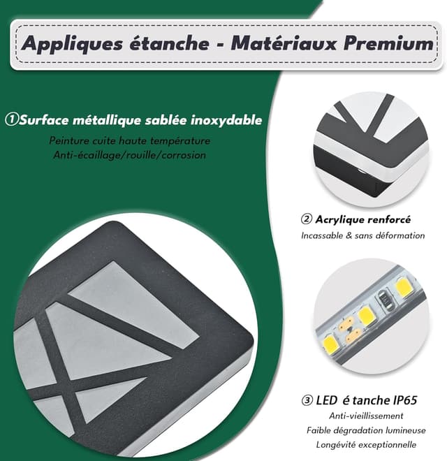 Detalle de GSALDY Applique murale extérieure et intérieure étanche IP65 géométrique noire 14W 3000K (L60 cm)