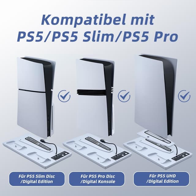 Detalle 2 de Wigearss PS5 Kühler Standfuß mit Dual-Controller-Ladestation, Lüfter und RGB-Licht für PS5 / PS5 Slim / PS5 Pro