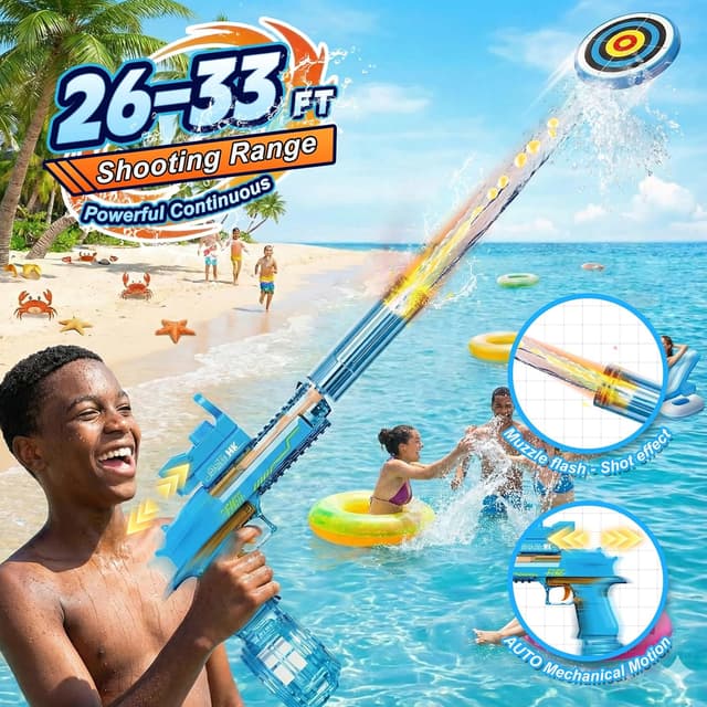 Detalle de UROINT Elektrische Wasserpistole für Kinder „Desert Eagle“ (blau) – mit großem Wassertank, LED-Licht und Reichweite bis zu 10 Metern