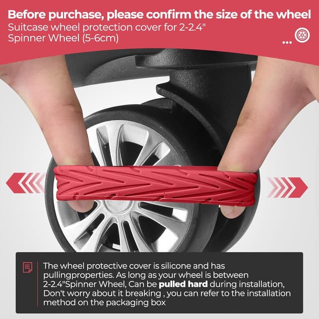 Detalle de Wanzhuango 8-teilige Silikon-Gepäckrad-Abdeckungen für 2–2,4"-Spinnerräder (gegen Geräusche & Verschleiß)