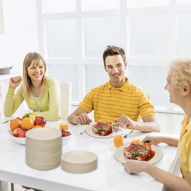 Thumbnail 6 de LDFDRT Pappteller aus Zuckerrohrfaser (Bagasse), 100 Stück, rund 17,8 cm – kompostierbar