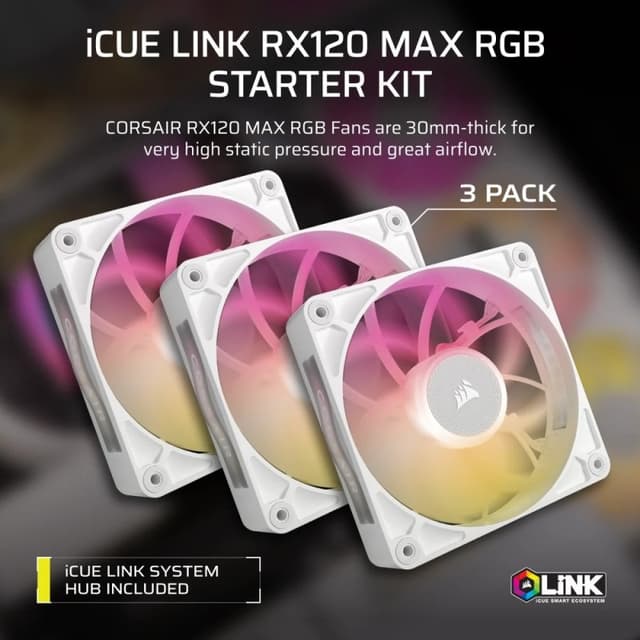 Thumbnail 3 de Corsair iCUE LINK RX120 MAX RGB Pack triple 120 mm blanco 🖥️