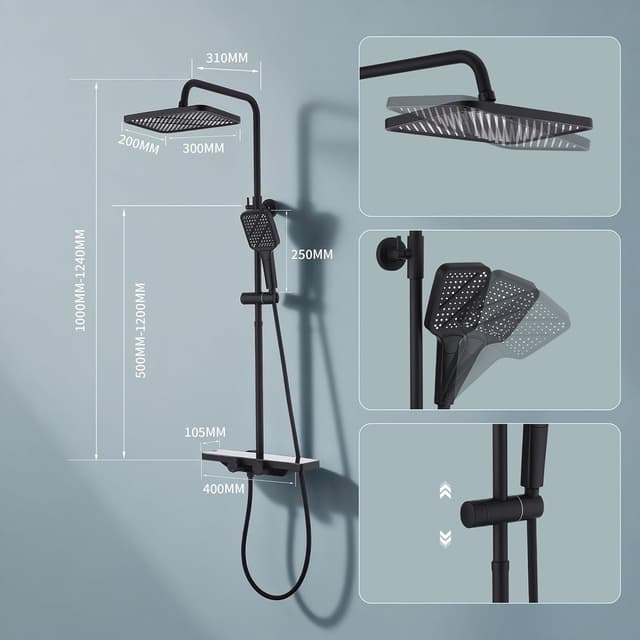 Thumbnail 1 de HOMELODY Duschsystem 30 cm Schwarz