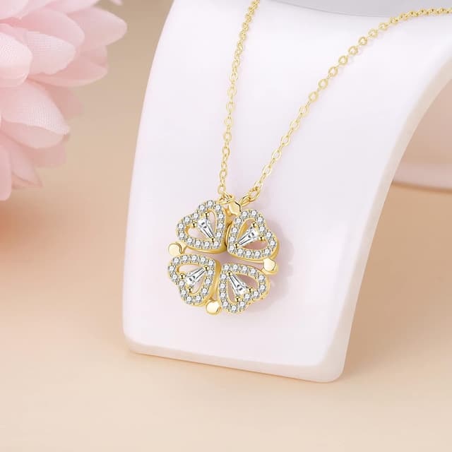 Detalle 2 de Jrêveinfini Collier trèfle à 4 feuilles en argent 925 pour femme (pendentif 15 mm) avec emballage cadeau