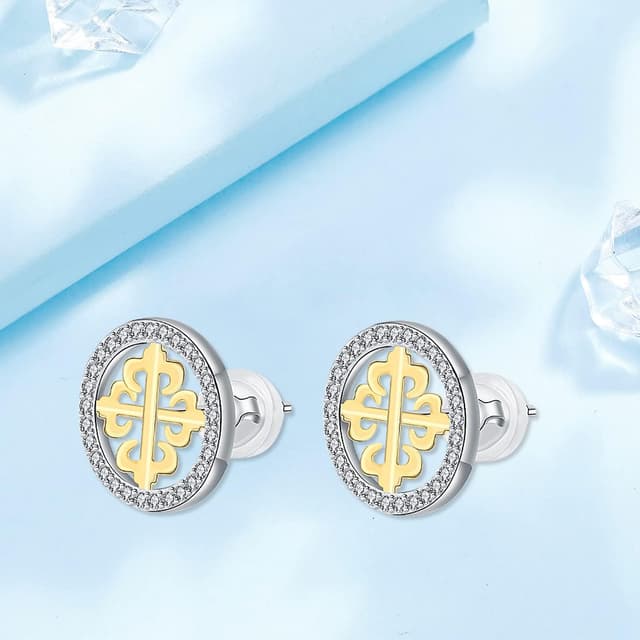 Detalle de Yinsen Damen Ohrstecker in Rundform aus 925er Silber (schwarz) – unisex, nickelfrei