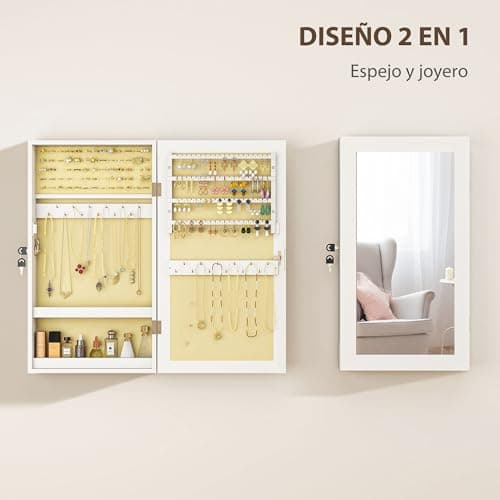 Detalle de HOMCOM Espejo Joyero de Pared 2 en 1