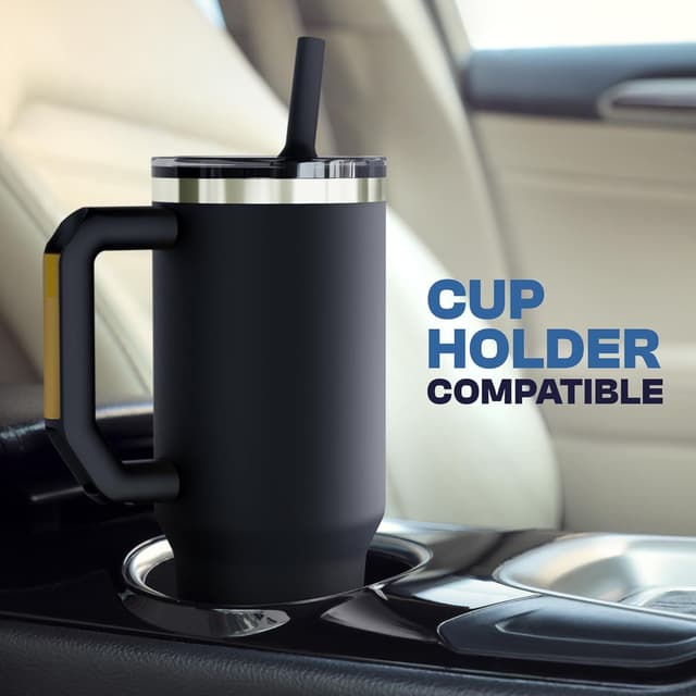 Thumbnail 6 de Thicc Buddy 40 oz Double-Wall Stainless Steel Vacuum Tumbler (Black Floral) with Flip Lid and Straw