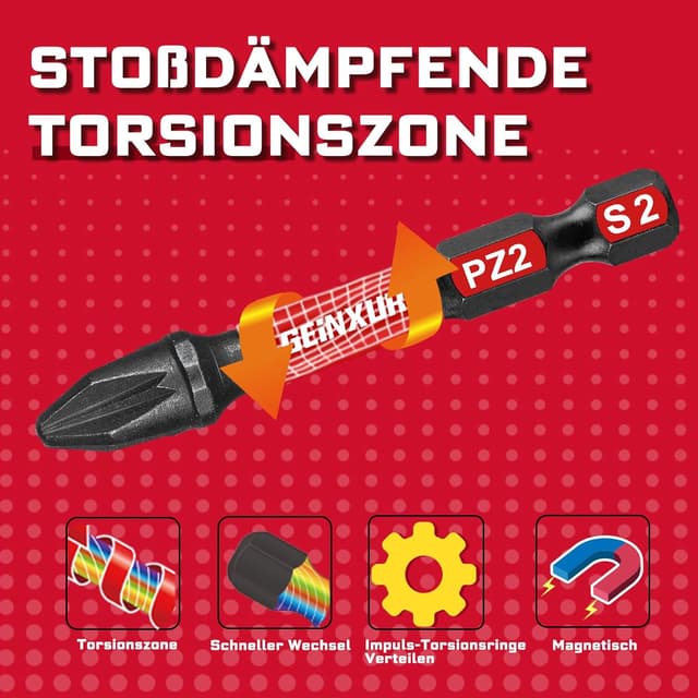 Detalle de GEINXURN Pozidriv Schlagfeste Schraubendreher-Bits-Set (45-tlg.), magnetisch, S2-Stahl, PZ1/PZ2/PZ3