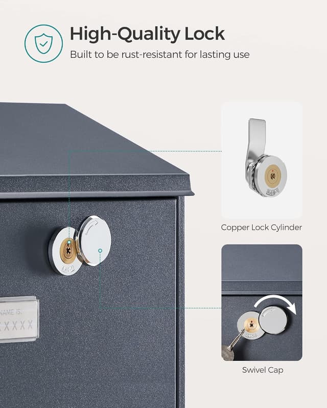 Detalle de SONGMICS Post Box Anthracite Grey 11.5x25.5x39.5 cm