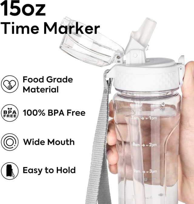 Detalle de OLDLEY 450ml (15oz) Water Bottle with Straw, Leakproof Reusable Bottle for School & Outdoor Sports (BPA Free)