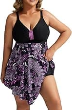 Detalle de Hanna Nikole women’s plus size skirted one-piece swimsuit with tummy control and built-in swim shorts