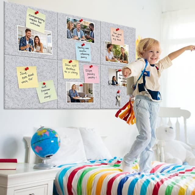 Detalle de DASIAUTOEM Filz Pinnwand-Set (6 Stück) 30 x 30 cm – Kork-/Kleidboard-Optik für Büro, Schule & Zuhause (Silbergrau)