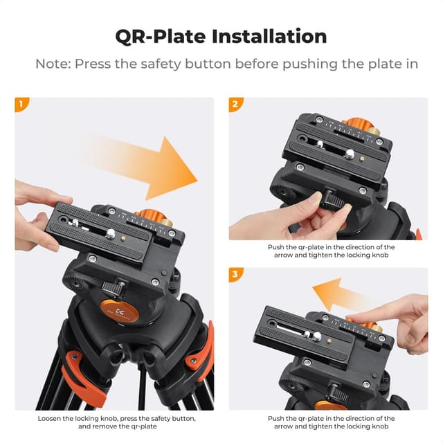 Thumbnail 6 de K&F CONCEPT 80" / 202cm Video Tripod with Fluid Head (QR Plate) – Heavy-Duty Aluminium, up to 8kg