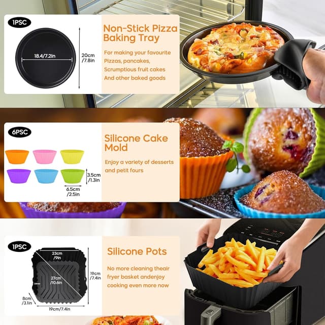 Detalle 1 de Airfryer Zubehör Set mit 19 Teilen für Heißluftfritteuse
