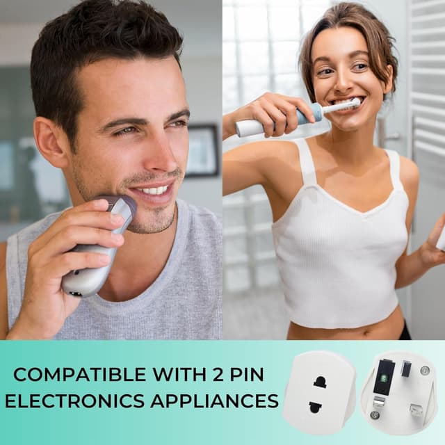 Detalle 2 de 2 Pack UK Electric Toothbrush & Shaver Plug Adapter (2-Pin to 3-Pin) with 1A Fuse & Safety Shutters – for Oral-B, Braun, Philips & more