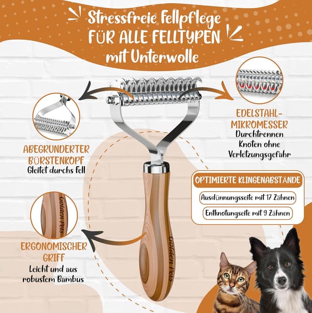 Detalle de TESTURTEIL SEHR GUT Unterwollbürste & Unterfellbürste für langhaarige Katzen und Hunde