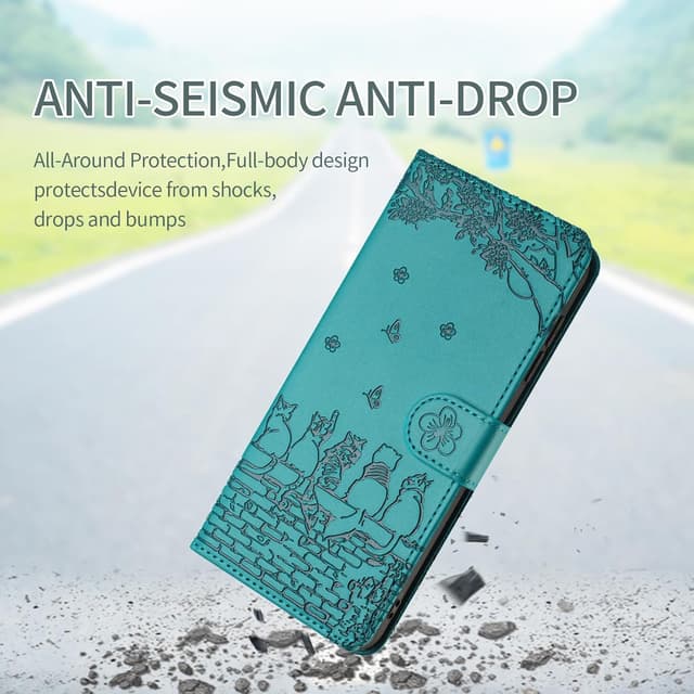 Detalle de Butnyeoe Handyhülle für Samsung Galaxy S24 FE – Klapphülle im Wallet-Case-Stil mit Magnetverschluss, Kartenfächern und Standfunktion (blau-grün)