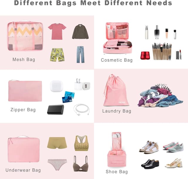 Detalle 2 de BAGAIL Packwürfel Set 8-teilig für Reisen