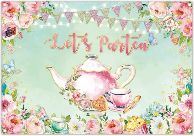 Detalle de Luminora 7x5ft Green Tea Party Backdrop (Spring Floral Garden) for Birthday Photoshoots