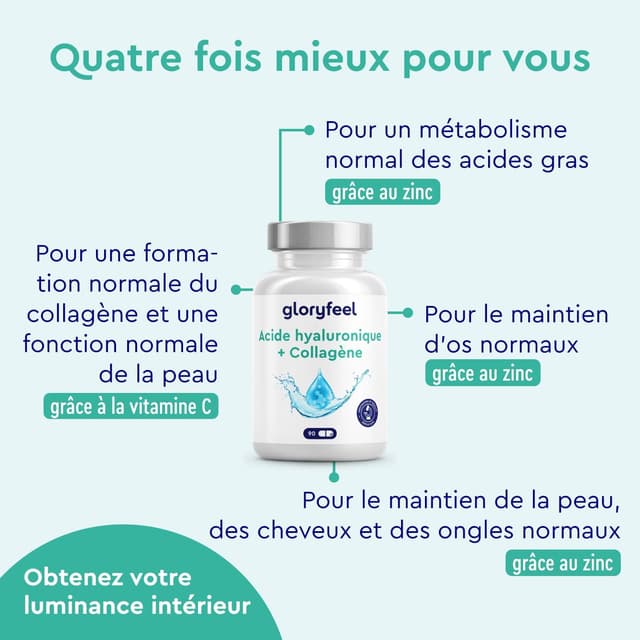 Detalle de Collagene Type 1 & 3 + Acide Hyaluronique (90 capsules) — Collagène hydrolysé, vitamines A & C, biotine, zinc & sélénium