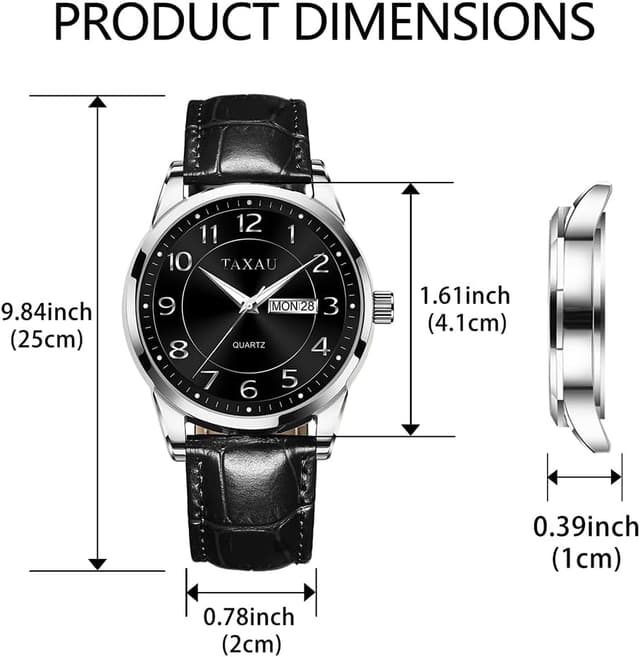 Detalle 2 de Taxau Herren-Armbanduhr mit Quarz, wasserdicht (30 m) und großem Zifferblatt – mit Tag/Datum