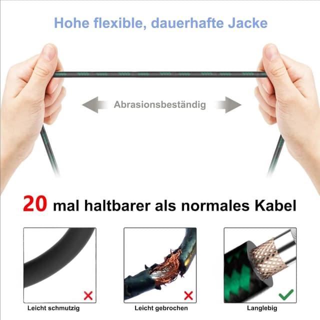 Detalle de Augioth XLR to XLR Pro Mic Cable (3-pin, male to female) – 6 metre green balanced shielded cable