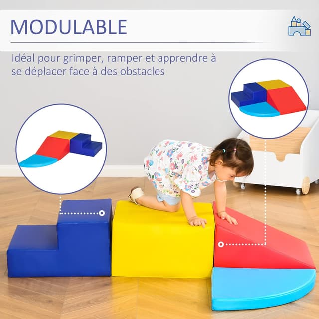 Detalle de HOMCOM 4 blocs de construction XL en mousse EPE pour parcours motricité enfant