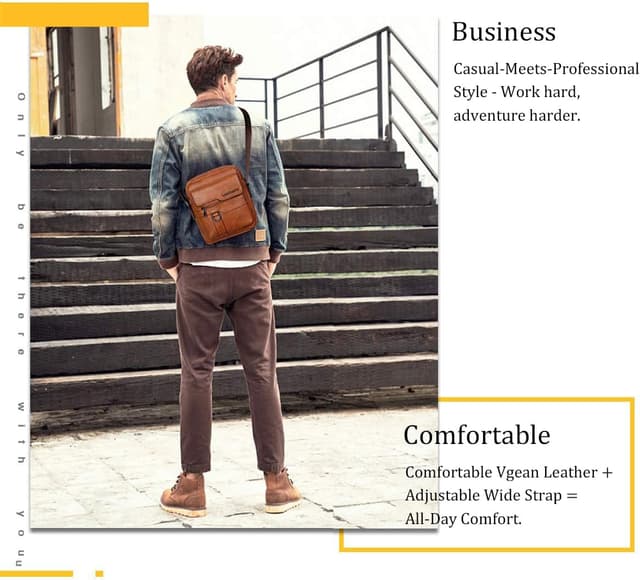 Detalle 2 de Leathario Shoulder Bag (Vegan Leather) — Small Cross Body Messenger for Work, Travel & Daily Use