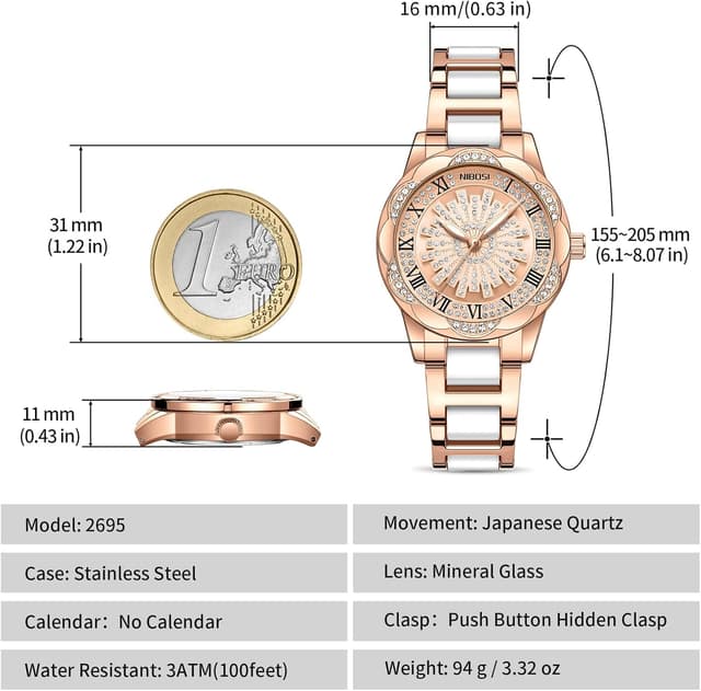Detalle de NIBOSI Orologio da donna analogico al quarzo con quadrante diamantato e sfera giratoria