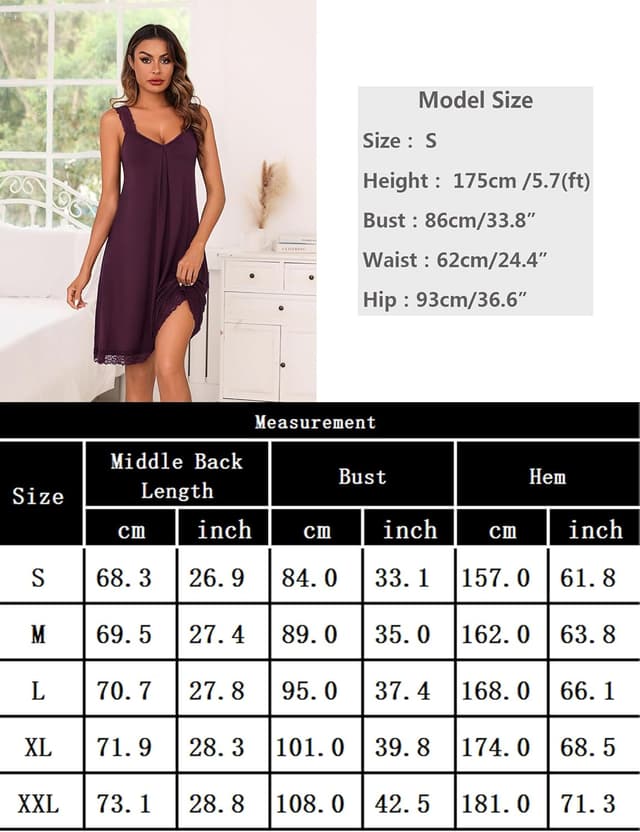 Detalle 2 de Uniexcosm chemise de nuit dentelle sans manches en coton et élasthanne