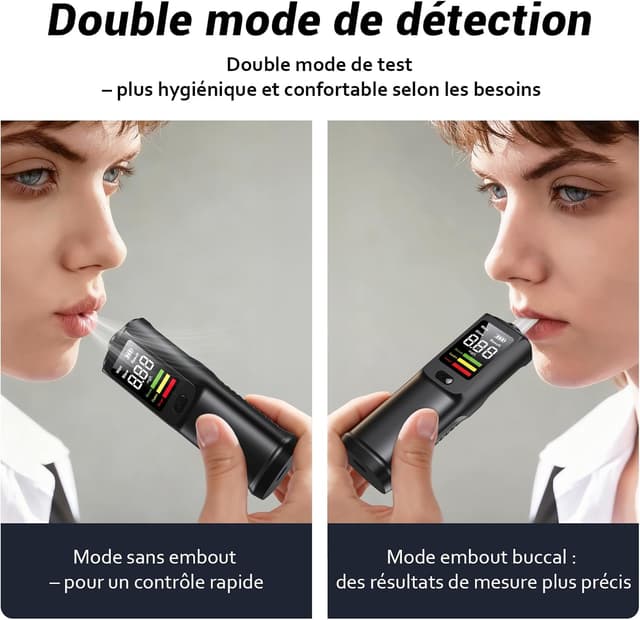 Detalle de ELESKY Éthylotest électronique rechargeable USB‑C avec écran LCD (BrAC en mg/L) et 10 embouts