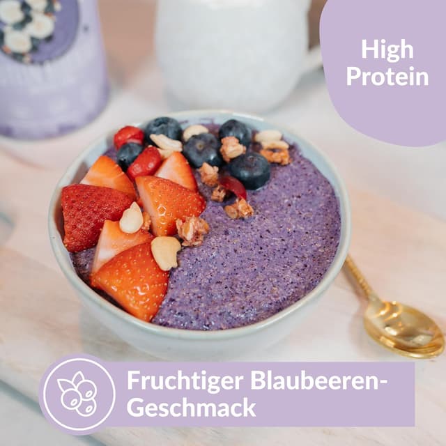 Detalle de BREKKY Protein Blueberry Smoothie Bowl – vegan, ohne Zuckerzusatz, 100% natürliche Zutaten
