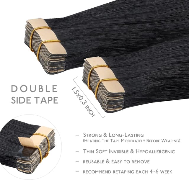 Detalle de WENNALIFE Extension Capelli Veri Remy biadesive Nero Jet (20 pz, 25 cm)