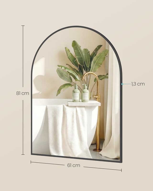 Detalle de Specchio da parete ad arco SONGMICS LWM015BD01 in vetro temperato, 81 x 61 cm, cornice in alluminio nero