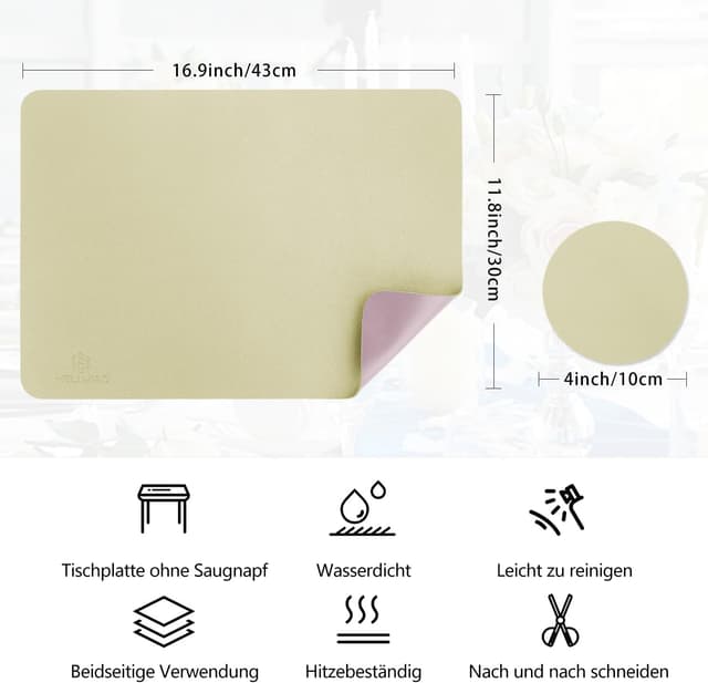 Detalle de HELI MIAO abwischbare Tischsets aus PVC-Lederoptik inkl. Untersetzer (2er-Set), grasgrün & violett