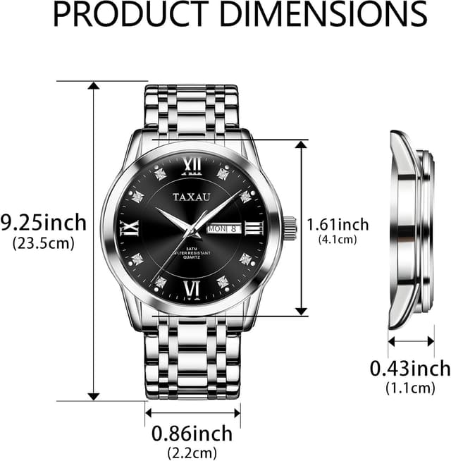 Detalle 2 de Taxau Herrenuhr aus Edelstahl mit Quarzwerk, wasserdicht & Multifunktion