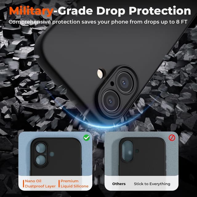 Detalle 2 de SUPFINE Designed for iPhone 16 Plus Case in Premium Liquid Silicone (Black)