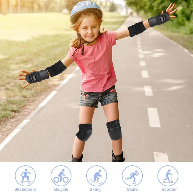 Detalle de BURSUNLY Knieschoner-Set für Kinder & Erwachsene inkl. Ellbogen- und Handgelenkschützern