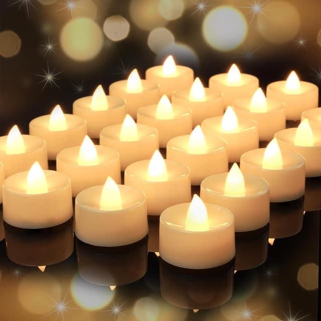 Detalle de AMAGIC 24 Stück LED-Teelichter (flammenlos, batteriebetrieben, warmweiß) für Halloween & Hochzeit